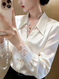 This Year's Popular High-End Exquisite Lace Splicing Shirt Alone Special To Beautiful Rice White Denight Shirt Women Spring
