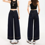 Anti-Wrinkle Fall Loose Broad Legs Do Not Fade Four-Sided Marble Trousers High-Waisted Beads Embroidered Denim Granny Nine