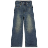 Dark Blue High-Quality Fireworks Pattern White Design Wide-Legged Jeans Women's New 25 Years