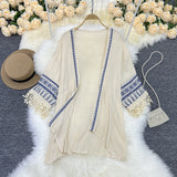 Ethnic Wind Embroidery Sunscreen Shirt Outside The Beach With Loose Coat Bohemian Tuxedo Thairy Shawl