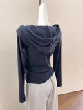 Autumn High-End Sense Simple Waist Thin Coat Female Casual Tibetan Blue V-Neck Zip Hooded Jacket Woman