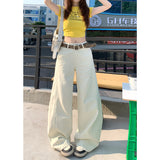 2026 Vintage Jeans Women's Design Sense Of Splicing Rice White Loose Broad-Legged Straight Trousers
