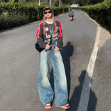 YC& Vintage High- Waisted Broad Legs Nts Small Design Studs High Street Jeans Women & Long Pants