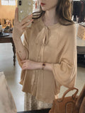 Suspension Wood Tiling Australian Woolen Two-Color Cloak Open Shirt | Lace Skirt | Wool Petals Knitted Skirt