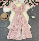 Tea Rest Orange Truss Skirt Summer New Waists Thin Sweet First Love Collar Broken Flowers Big Swing Dress
