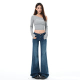 Vintage Blue Low-Waisted Micro-Horned Jeans Women Fall 2025 New Elastic Straights Without Leg Horn Pants