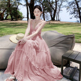 Pure Lusty Style Sexy Bare Back Hanging Neck Sling Skirt Girl Summer New French Temperament Super Fairy Seaside Holiday Dress
