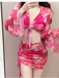 Wow, Special Bolis 7080 Bikini Four-Piece Swimsuit Women Split Long Sleeve Cover Skinny Swimsuit