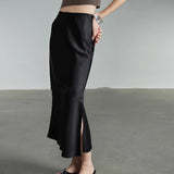 Summer High-Grade Acetic Acid Fascination Skirt Female High-Waist Temperament Half Skirt Open Pussew Skirt Thin Bag Hip Skirt