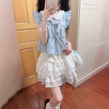 Summer New Two-Piece Suit Small Sweet College Style Splicing Top Cake Half-Dress Woman