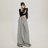 Vintage High-Waist Loose Broad Leg Trousers Tight Waist ³é³é Rope Set Of Casual Pants Women Autumn Winter & Trousers Lengthened