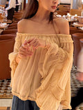 The Atmosphere Feels A Word Shoulder-To-Shoulder Bra Shirt Gentle Wind Loose Long-Sleeved Birthday Photo Small Dress Holiday Top