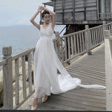 Seaside Holiday Dress Sanya Qinghai Desert White Chiffon Back Beach Dress Tail Dress Dress Dress Fairy