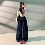 JM2025 New Burst Original Color Trousers Multi-Pocket Loose Jeans Women Show Thin Color Length