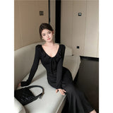 Spring And Autumn Lotus Edge Strapped Bottom Dress 2026 New Knitted But Hip Dress Women's Pink Dress