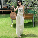 Linen Cetym | Wide Waist Can Be Folded | Relaxing Feeling Loose Broad Leg Trousers Women's