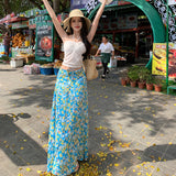 2025 Summer Seaside Resort Suit French Rope Smear Chest Vest Top Women Crushed Flower Skirt Two-Piece