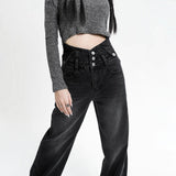 High-Waisted Broad-Legged Cowboy Trousers Women's 2025 Winter Retro Straight-Panel Thin Loose Ins Trousers Tumbling