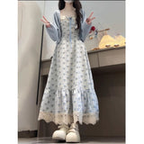 2026 Summer New Korean College Wind And Flower Dress Women's Leather Lace Pinyin Doll Collage Gentle Skinny Dress