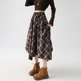 Maillard Curry Lattice Skirt Irregular High-Waist A-Word Umbrella Skirt Retro Style Shaded Thin