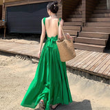 French V-Neck Hanging Neck Dress Dress Women's Seaside Vacation Beautiful Back Sexy Open Fork Showing Skinny Dress Travel