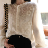 Apricot Rain Horse Sea Wool Three-Dimensional Hand-Coaled Collar Sweater Jacket Autumn