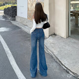 Vintage Non-Legged Micro-Tipped Jeans Women Autumn And Winter High Waist-Hanging Small Pocket Cover Wide Leg Trumpet Trousers