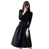 Can Black Dress Women 2025 Autumn Fashionable Long Sleeves Fashion Waist Thin Temperament A Word Fluffy Skirt