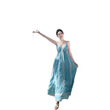 2025 Light Blue Holiday Wind And Back Hanging Neck Dress Bohimi Yay Heavy Industry Embroidered Long Dress Woman