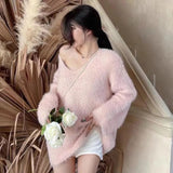 Imitation Water Stinger White Bare Shoulder Long-Sleeved Sweater Women Soft Glutinous Knitted Knitted Long Languid Sweater