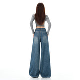 [LP] Vintage Blue Jeans High Street Design High-Rise Wide Leg Horn Does Not Stick To The Leg Showing Thin Lazy Loose Mowing