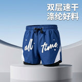 Summer Fashion Flat Angle Double-Layered Peach Swim Trunk Shorts Men Quick Dry Loose Anti-Embarrassment Hot Spring Beach Vacation