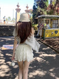Layered Skirt Lilith_Ulfine Wool Girl Hook Flower Cake Skirt New A-Word White Skirt