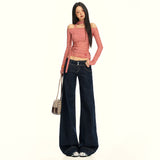 26Th Ootd!| Retro Dark Blue Non-Legged Micro-Tipped Jeans Loose Thin Tug