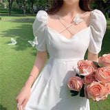 French First Love White Dress Fairy Super Fairy Sen Tied Waist Thin Square Dress Gentle Temperament Dress Summer