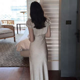 Korean Chic Summer French Temperament Vintage Elegant Small Sexy Slimming Bubble Bubble Sleeve Dress Woman