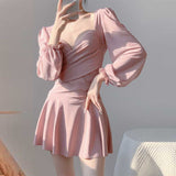 Yan 2026 New Sweet Pure Style Belt Steel To Gather With Thin Long Sleeve Dress Swimsuit Swimsuit Women