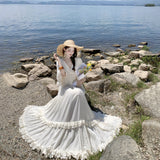 Xinjiang Sichuan West Yunnan Tourism Photo Wearing Heavy Industry Thresh Super Fairy Neck To Receive Waist Dress Dress Dress Woman