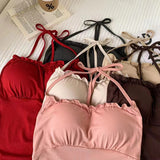 700# People Cotton Babes High-End Wooden Ear Design Hanging Neck On The Back Of The Woman With Breast Pad Lazy Sling Vest