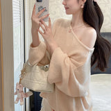 Adjusting The Pure Color Of Autumn Lantern Lantern Sweater Top Loose Knitted Autumn And Winter Long Sleeves Long Floral Half-Dress