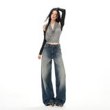 Winter Plan 25 Spring New Mid-Rise Rollover Retro Water Wash Broad Leg Pants