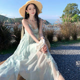Mint Midsummer Cool Sling Dress Women's Holiday Style Temperament Dress Hanging Neck Lotle Side Mint Green Sling Skirt