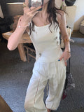 Cotton Tamplicing Embroidery Lace Spliced Casual Trousers With Embroidered Lace Cotton Slacks