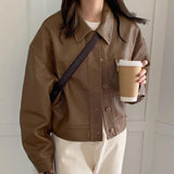 South Korea Chic Autumn Handsome Handsome Single Buckle Loose Leisure Long-Sleeved Locomotive Dress Short Coat Woman