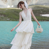 Thailand Tourism Deep V Vacation Dress 2026 New High-End Bohemian Hooliaf Layer Cake Dress