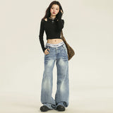 24Th Ootd! Exploding ~| Hand-Sewn Creased Retro Water Wash Low-Rise Jeans Loose No-Leg Trousers