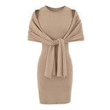 Pure Desire Sister Style High-End Temperament Suit Sleeveless Collar Vest Dress Women's Summer Shawl Dress Two Sets