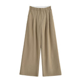 Vintage Splicing Waist Gray Broad-Legged Pants Women Autumn Loose Languid Leisure Sweats