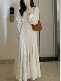 Spring And Autumn 2025 New Famous Tea Crest French Dress High Sensing White Chiffon Embroidered Fishtailȹs