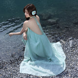 2026 Day Silk Collar Hanging Neck Sling Dress Women's New Summer Dress French Long Skirt